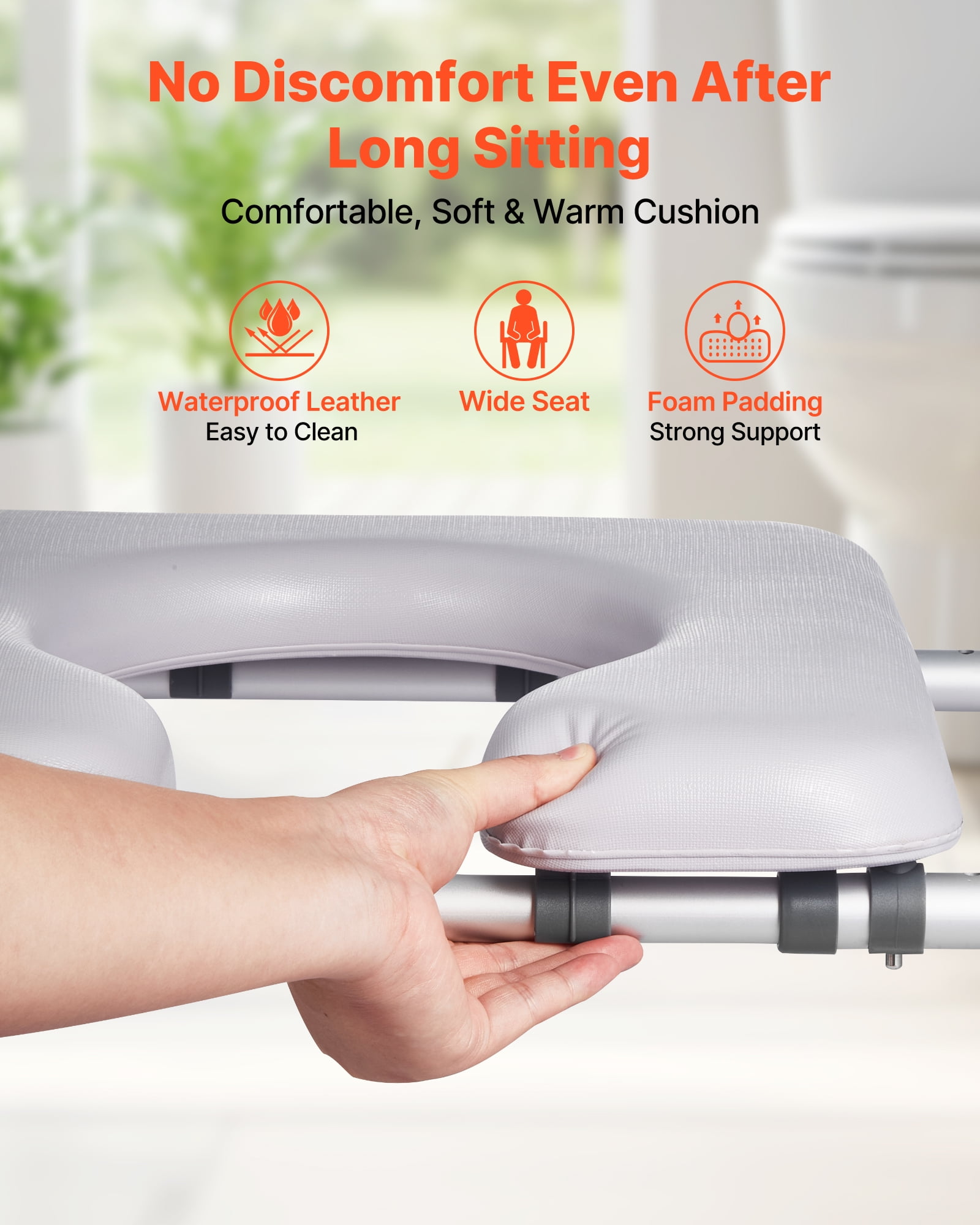 VEVOR Raised Toilet Seat with Arms, 400 lbs Load Capacity, Adjustable Height and Width, Commode Cushion Padded Elevated Toilet Seat Riser with Handles for Seniors, Elderly, Handicap, Disabled, Adults