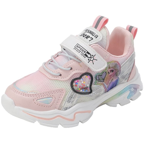 Zapatos deportivos de Disney para niñas, malla de dibujos animados, princesa elsa, primavera otoño, moda para niños, zapatos informales para correr con fondo ligero, plantilla de 31 cm de 19cm Gao Jinjia LED