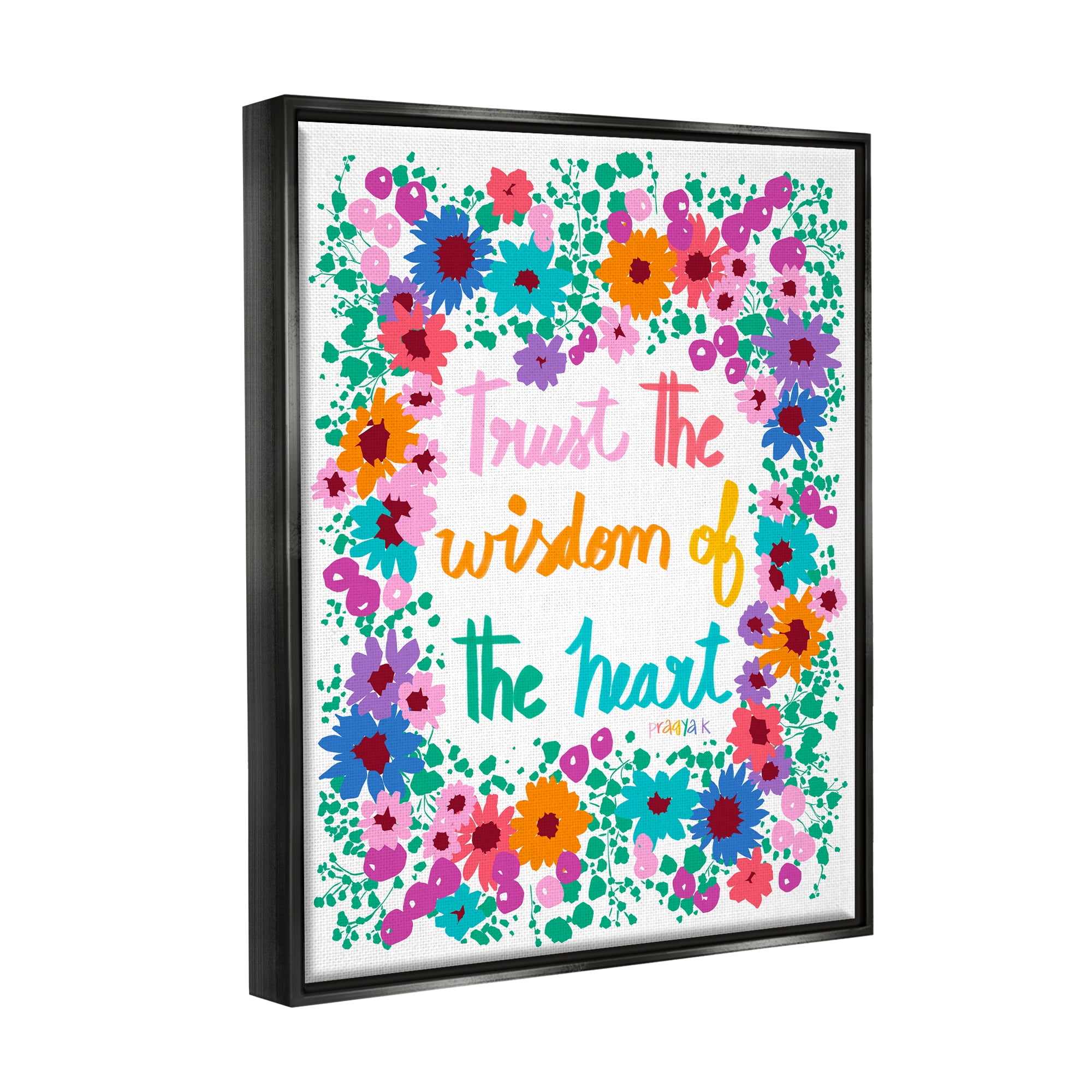 Stupell Industries Wisdom of Heart Phrase Botanical & Floral Painting Black Floater Framed Canvas Art Print Wall Art, 17 x 21