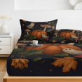 thumbnail image 6 of Full Size Fitted Sheet Set - Halloween 3 Piece Bedding Sets 16" Deep Pocket Fitted Sheet with 2 Pillowcases, Fall Ghost Orange Pumpkin Mushroom Leaves Brushed Microfiber Hotel Luxury Bed Sheets, 6 of 9