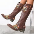 thumbnail image 2 of Flower Embroidered Knee High Cowboy Cowgirl Boots for Women 2025 Winter Fall Floral Wide Calf Dress Tall Boots Brown Size 8, 2 of 4