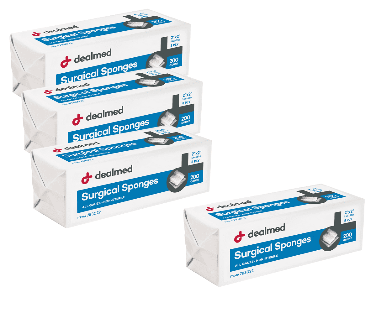 Dealmed 2" x 2" Surgical Sponges, 8Ply Absorbent Gauze for Prepping, Cleaning, Wound Dressing