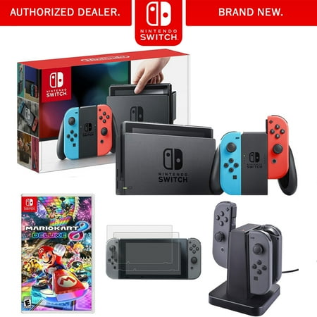 Nintendo Switch 32GB Console (Neon Blue&Red) with Mario Kart 8, Charging Dock, &