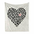 thumbnail image 1 of Kiss Soft Flannel Fleece Throw Blanket, Heart Shape Wild Leopard Skin Pattern a Kiss Mark Valentine's Day Honeymoon, Cozy Plush for Indoor and Outdoor Use, 50" x 70", Cream Black Coral, by Ambesonne, 1 of 6