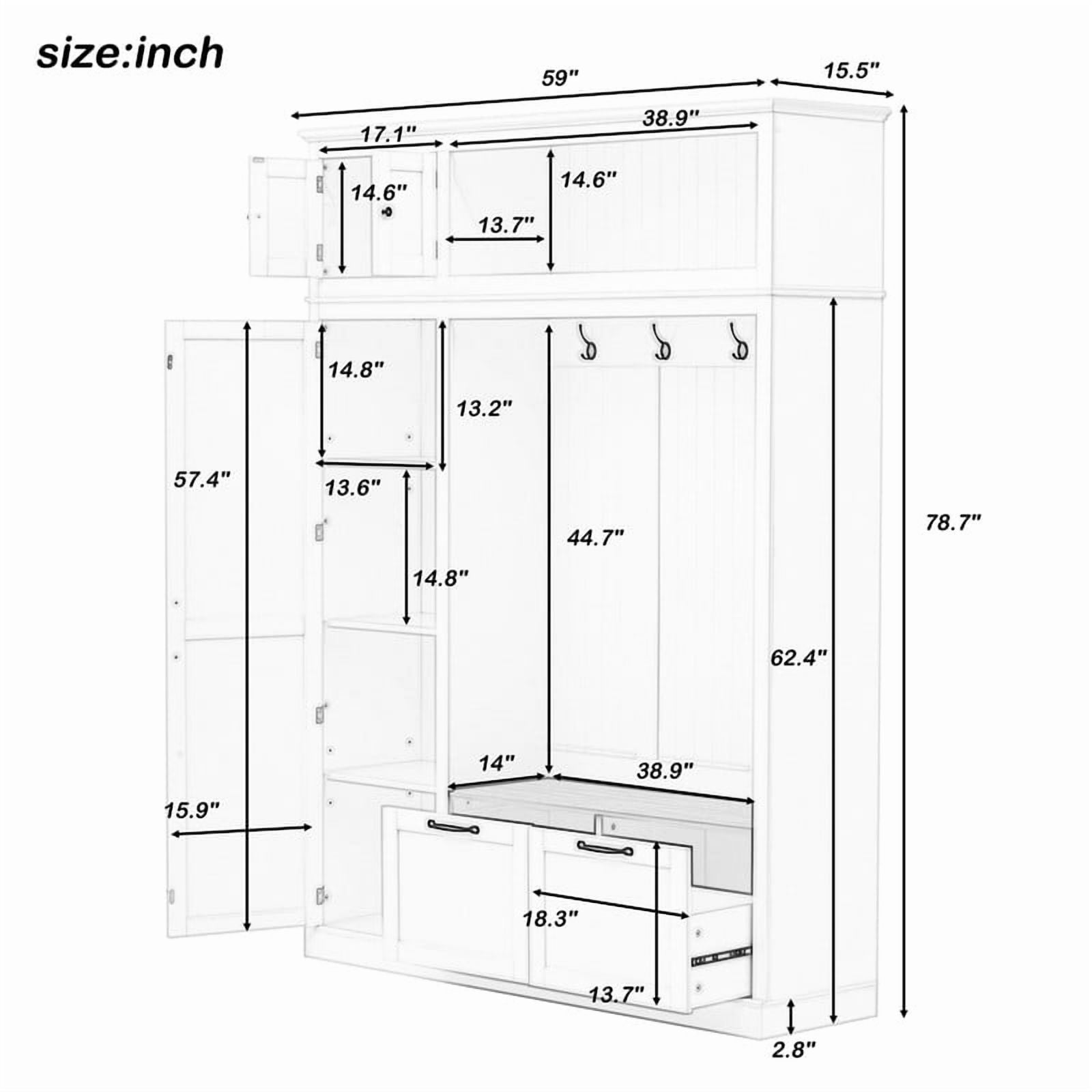 3-in-1 Hall Tree with Storage Cabinet & Adjustable Shelves, Heavy-Duty Storage Bench Entryway Organizer with Hooks & Drawers