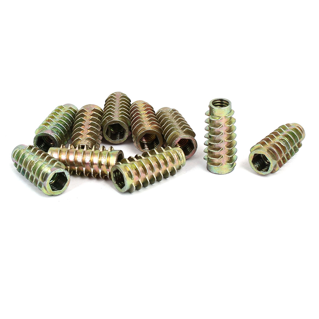 M6x25mm Hex Socket Threaded Insert Nuts Bronze Tone 10pcs for Wood