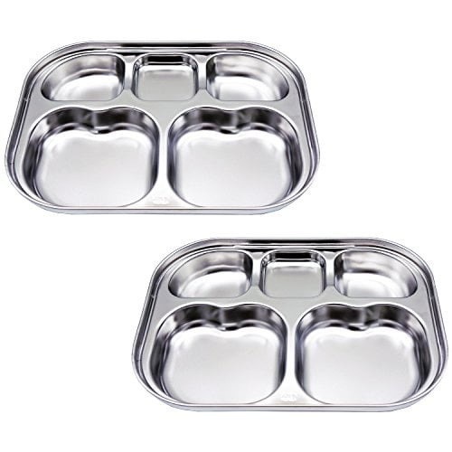 Korean Stainless Steel Divided Plates by KS&E, Kids Toddlers Babies Tray, BPA Free, Diet Food