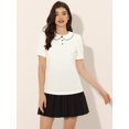 thumbnail image 2 of Blusa de manga corta con cuello Peter Pan y ribete en contraste para mujer Blanco XS, 2 of 5