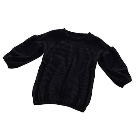 

Honeeladyy Toddler Infant Baby Kids Girls Solid Lantern Sleeve Shirt Tops Outfits Clothes Black