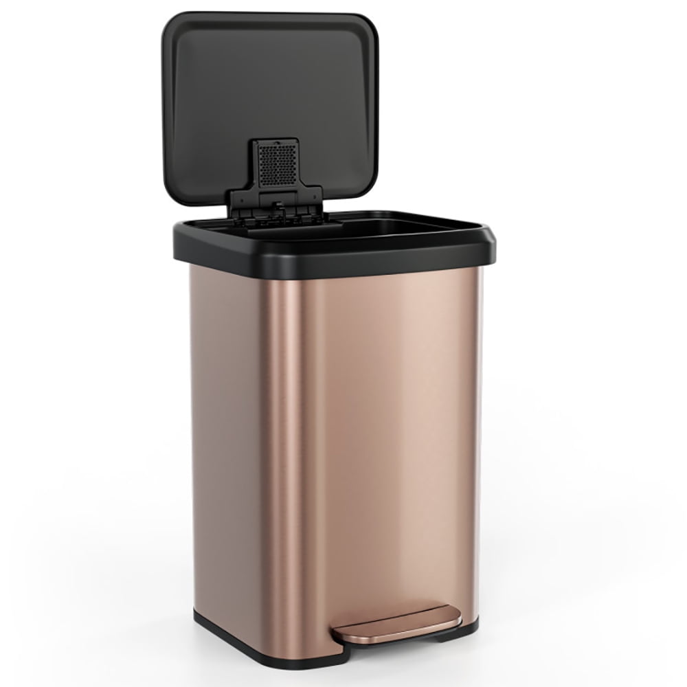 Resenkos 13.2 Gallon Step Trash Can with Soft Close Lid and Deodorizer Compartment-Golden, Metal Kitchen Step Recycle Bin, Metal Dustbin