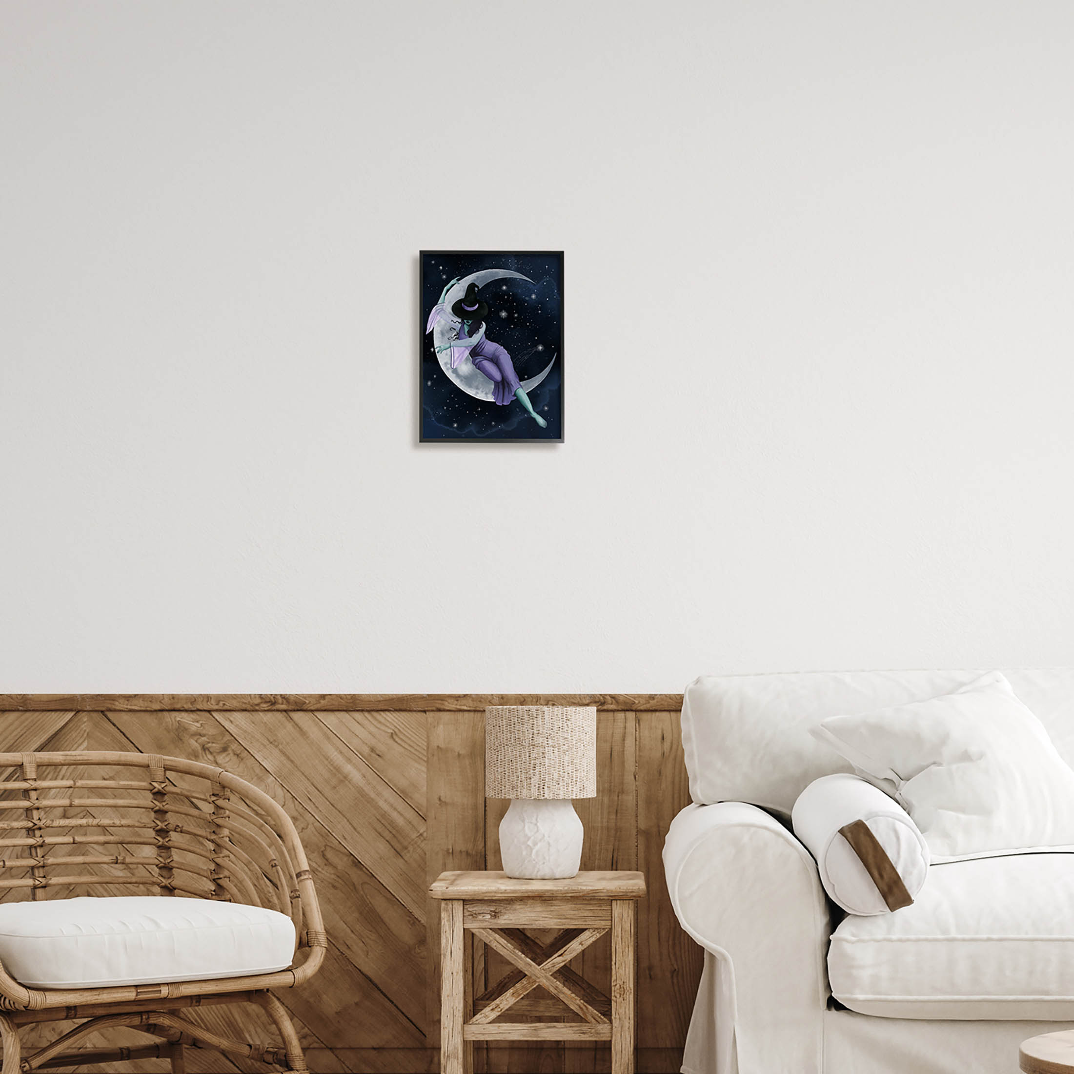 Stupell Industries Moon Witch Starry Night Sky Painting Black Framed Art Print Wall Art, Design by Grace Popp