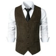 thumbnail image 4 of TMOYZQ Mens Vintage Herringbone Wool Tweed Suit Vest Business Casual V-Neck Sleeveless Slim Dress Waistcoat Tuxedo Vests with Pockets for Wedding Formal Prom, 4 of 6