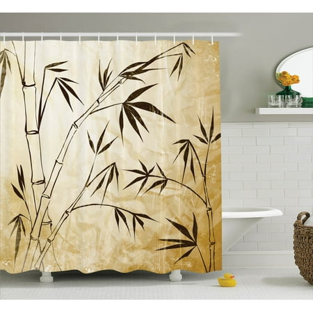 Bamboo House Decor Shower Curtain Set, Gradient Bamboo Leaves ...