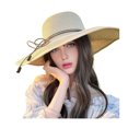 thumbnail image 1 of Sombrero de playa de paja natural de alta densidad con protección solar, ala ancha y diseño abovedado, lazo de encaje y detalles de perlas de imitación. Sombrero de verano., 1 of 8