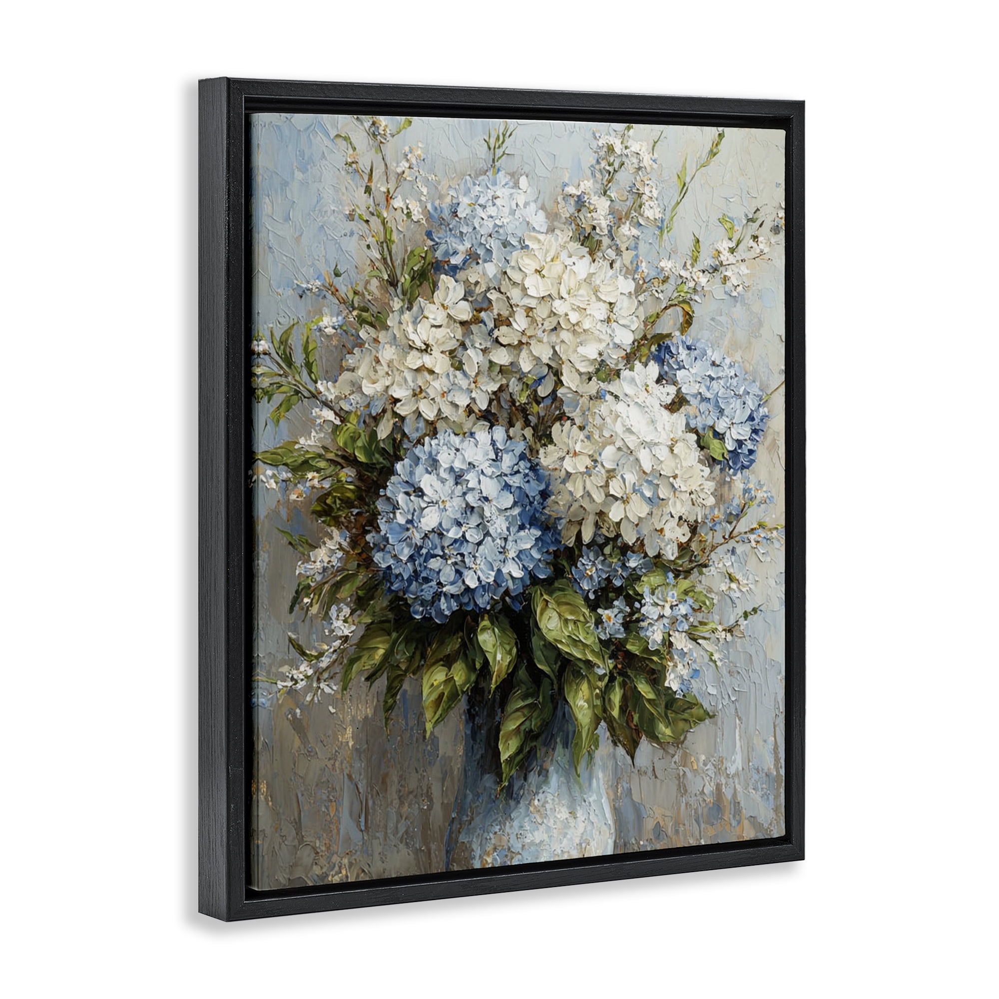 Stupell Industries Muted Classic Hydrangeas Floral Painting Black Floater Framed Canvas Art Print Wall Art, 25 x 31