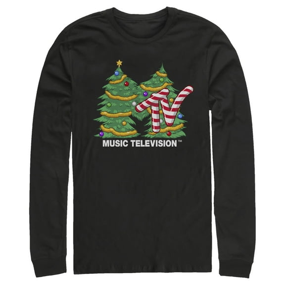 Men's MTV Christmas Tree Logo Long Sleeve Shirt Black Small