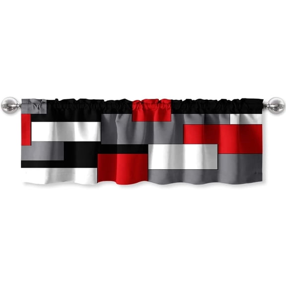 Black,White,Red and Grey Geometric Valances for Windows, Window Treatment Valances Half Window Curtain Valance for Kitchen Living Room Bedroom Decor (Geometric, 52"X18")