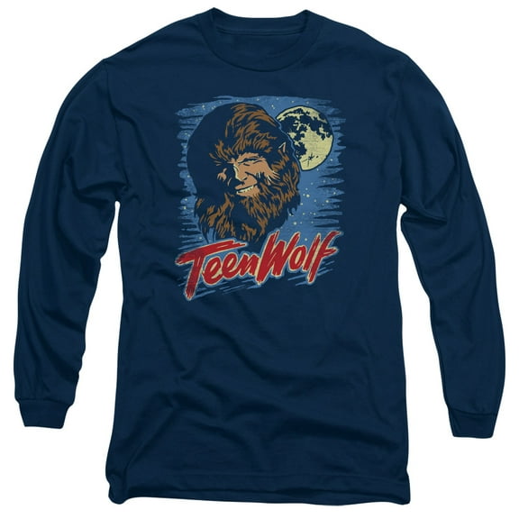 Teen Wolf Moon Wolf Long Sleeve Adult 18/1 T-Shirt Navy