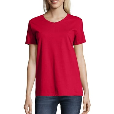 Hanes Women's Relaxed Fit Authentic Essentials Short Sleeve V-neck T-Shirt Sizes S-3XL
