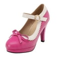 thumbnail image 2 of Vibrex Mary Jane Heels for Women Bow High Heels Shoes Dress Round Toe Pumps Stiletto Heel Shoes for Women Color Blocked Cute Thick Heel Shoes, 2 of 7