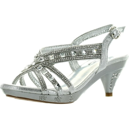 

Fabulous Kids Teresa 86K Little Girls Rhinestone Pageant Heels Silver Silver 1