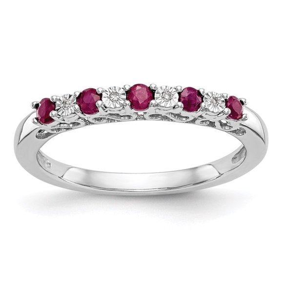 Auriga Fine Jewelry 14K White Gold .01 carat Diamond and Ruby Complete Band for Women Size- 7