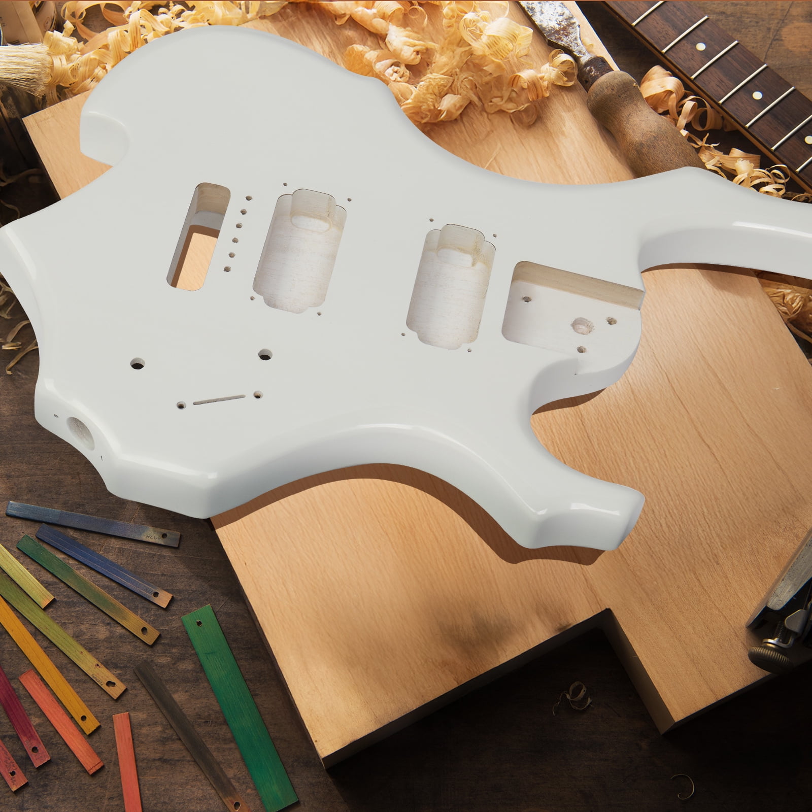 Ktaxon DIY Flame Shaped Electric Guitar Kits 6 String HSH  with Mahogany Body, Maple Neck and Accessories White