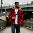 thumbnail image 4 of Dweltoz Men's Plaid Flannel Hoodie Shirt Fashion Casual Long Sleeve Button Up Jacket with Pocket Fall to Winter,Red XL, 4 of 6