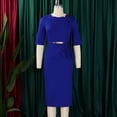thumbnail image 5 of AURA Plus Size Elegant High Waist Bodycon Midi Dress with Belt 2024 Summer Solid Color Office Five Sleeve Work Dress, 5 of 10