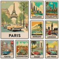 thumbnail image 2 of Póster de paisaje de viaje de vacaciones en autobús urbano retro de mediados de siglo, pintura en lienzo de Londres, París, Tokio, Chicago, arte de pared, decoración del hogar de la habitación, 2 of 5