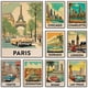 thumbnail image 2 of Póster de paisaje de viaje de vacaciones en autobús urbano retro de mediados de siglo, pintura en lienzo de Londres, París, Tokio, Chicago, arte de pared, decoración del hogar de la habitación, 2 of 5