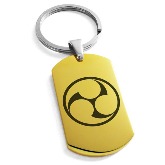 Stainless Steel Ujiie Samurai Crest Engraved Dog Tag Keychain Keyring