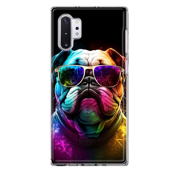 MUNDAZE Samsung Galaxy Note 10 Neon Rainbow Glow Bulldog Shockproof Clear Hybrid Protective Phone Case Cover