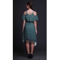 thumbnail image 3 of Bimba Blue Leaves Printed Womens Ruffle Front Cold Shoulder Swing Shift Dress - X-Large, 3 of 6