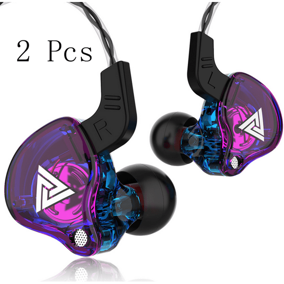 2PCS Earbud Headphones with Microphone, QKZ AK6 Universal 3.5mm Sports in-Ear HiFi Sound Earphones for Phones Tablet Purple