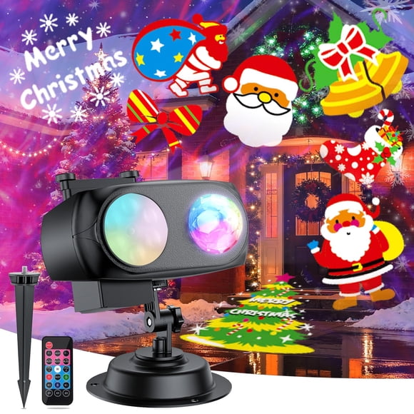Projecteur de Noël Halloween, Lumière Extérieure avec Flocon de Neige Thème de Noël Décorations de Fête Jardin avec 14 Diapositives 10 Couleurs
