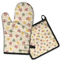 Autumn Fall Leaves Pattern Kitchen Oven Mitt and Pot Holder Sets 2 Pcs for Baking, Cooking and Grilling, Heat Resistant Up To 392 °F