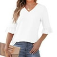 thumbnail image 2 of DDAPJ pyju 3/4 Length Sleeve Womens Tops Trendy Summer Tunic Tops Dressy Casual V Neck Blouses White XL, 2 of 9