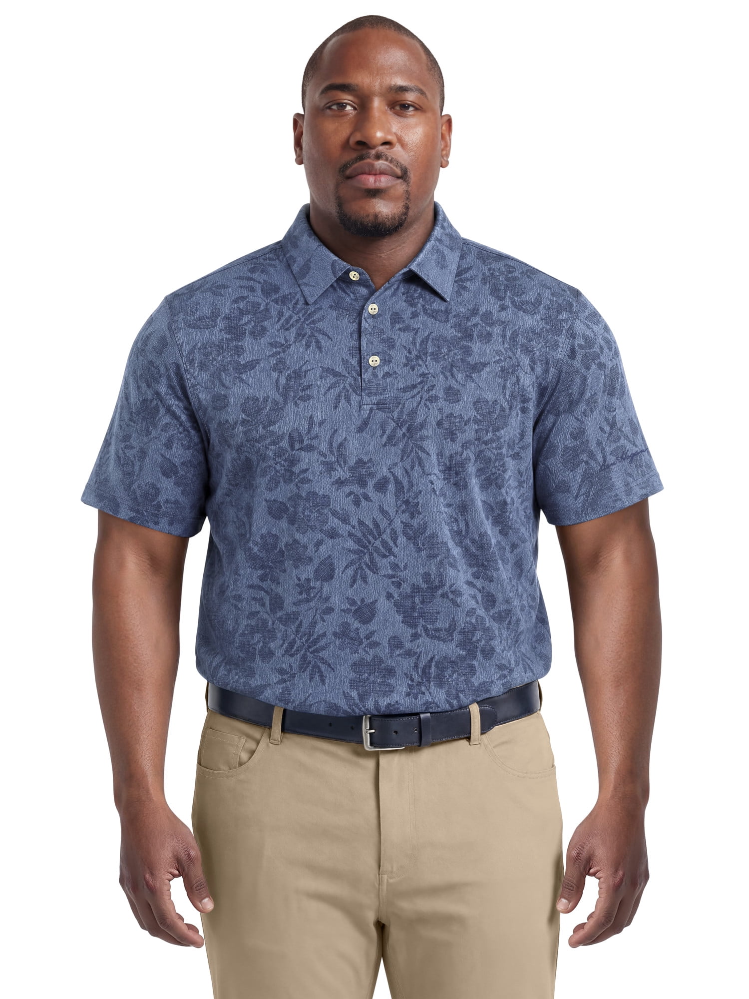 Ben Hogan Performance Men's & Big Men's Textured Botanical Print Short Sleeve Polo Shirt, Sizes S-4XLT