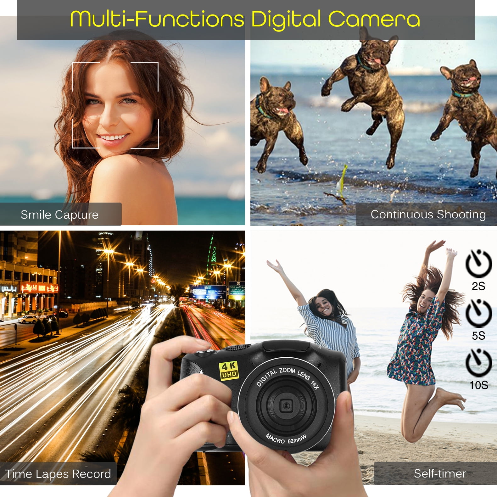 Digital Camera 48MP 4K Full HD Camcorder Vlogging Camera for YouTube 3.0 Inch Screen Compact Camera for Beginners Teens Photography with Rechargeable Battery