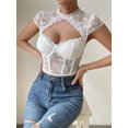 thumbnail image 6 of Arvbitana Women's Crop Lace T-Shirt Cape Sleeve Hollow Out Bustier Ladies See-through Basic Corset Pullover Tops for Streetwear Aesthetic Clothes, 6 of 7