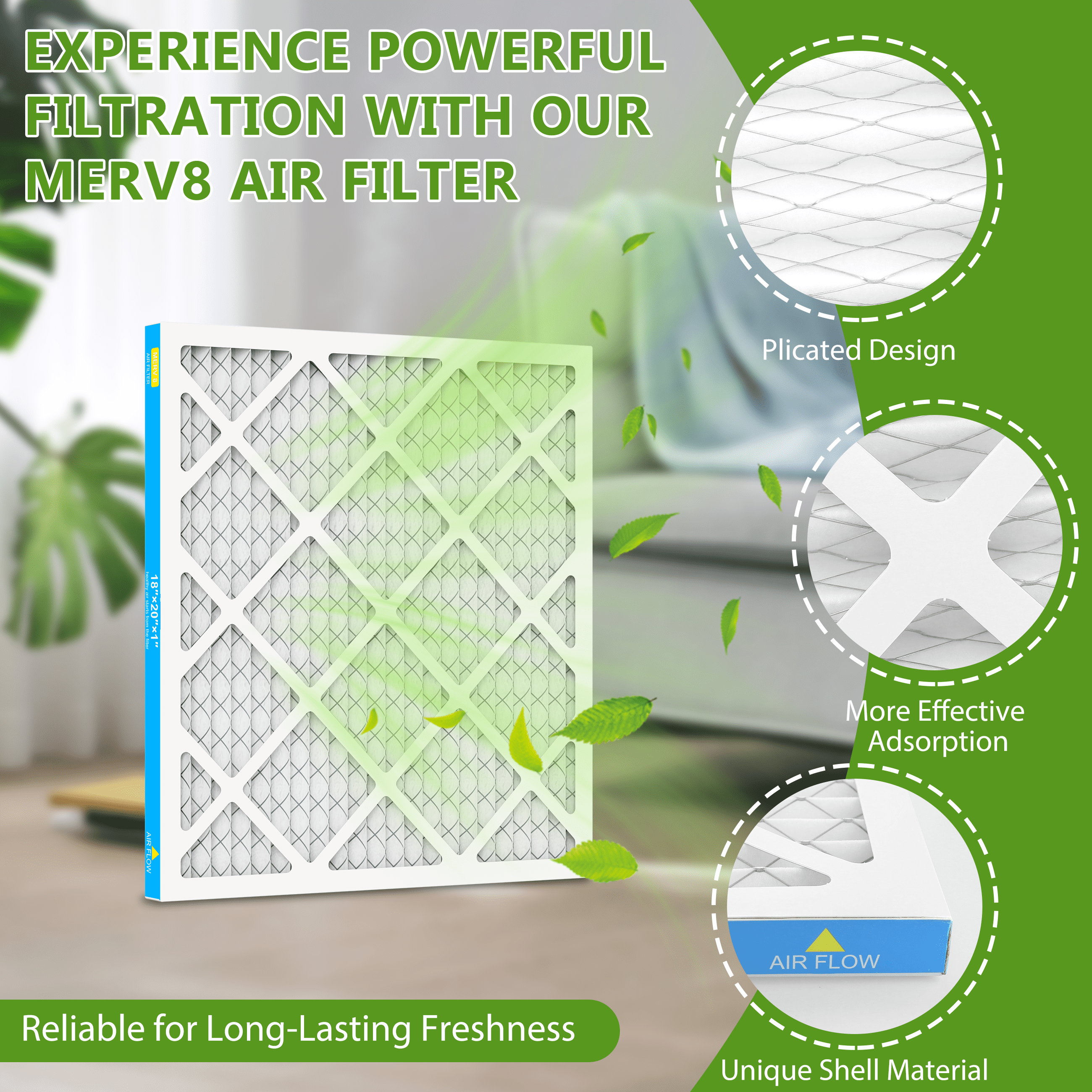 AMI PARTS 18x20x1 HVAC Furnace Air Filter MERV 8 for Dust Reduction,4 Filters
