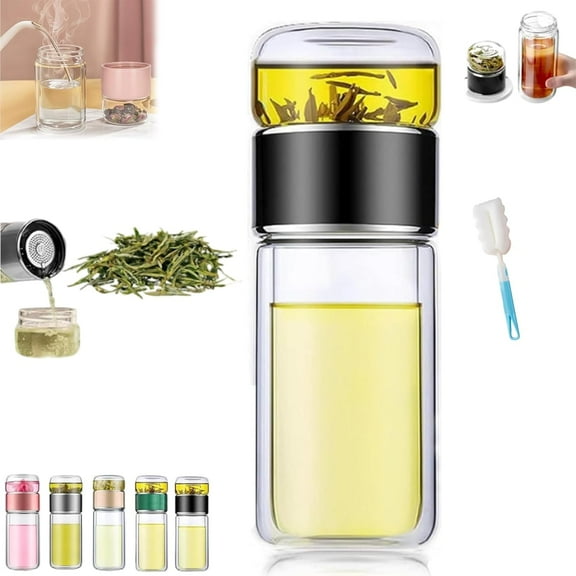 Tryteava Glass Infuser, Teava 3-in-1 Smart Tea Infuser, Try Teava Leak-proof Tea Infusers with Filter & Lid, Double Layer Portable Teas Water Separation Infusible Teas Cup Mug (Green, 280ml)