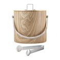 thumbnail image 1 of Cubo de hielo, cubo de cerveza con tapa y pinza, cubo de metal multiusos para bebidas, cubo enfriador de bebidas para fiestas en restaurantes y bufés 3 L de grano de madera, 1 of 9