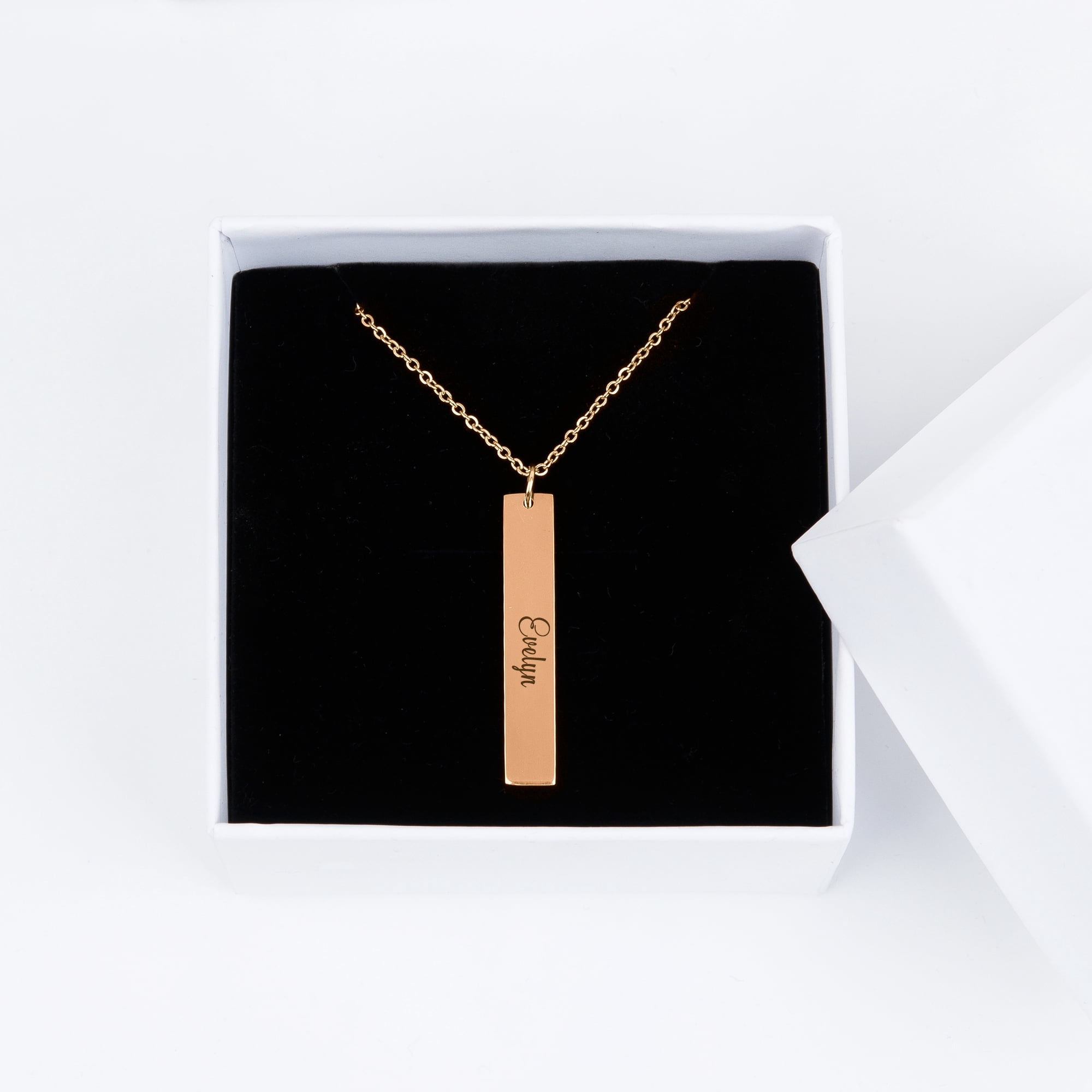 Anavia Personalized Vertical Bar Necklace - Engravable Bar Necklace - Gift for Her - Ready to Gift Jewelry Gif Set