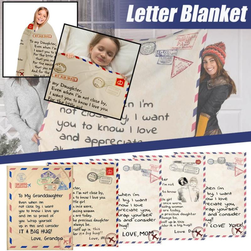 Bodosac Airmail Blanket 60x50 inch to My Daughter Letter Printed Quilts Mom for Daughter's Air Mail Blanket Positive Encourage and Love Daughter's Flannel Blanket Gifts 130 x150 