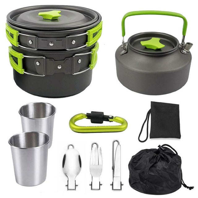 Batterie de Cuisine de Camping Portable Équipement de Cuisson Casserole Poêle Ensemble Extérieur Vert