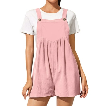 

Inevnen Women s Short Overalls Casual Summer Rompers Sleeveless Solid Color Shortalls Baggy Jumpsuits