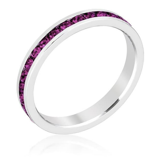 Precious Stars R01147R-V20-05 Precious Stars Rhodium Round-Cut Purple Swarovski Crystals Stackable Ring