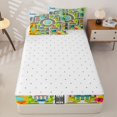 thumbnail image 4 of Manfei Boys City Map Zipper Twin Comforter Sets with Fitted Sheet and 2 Pillowcases,Cartoon Buildings Zipper Bedding Set,Gray,Reversible,4pcs, 4 of 8